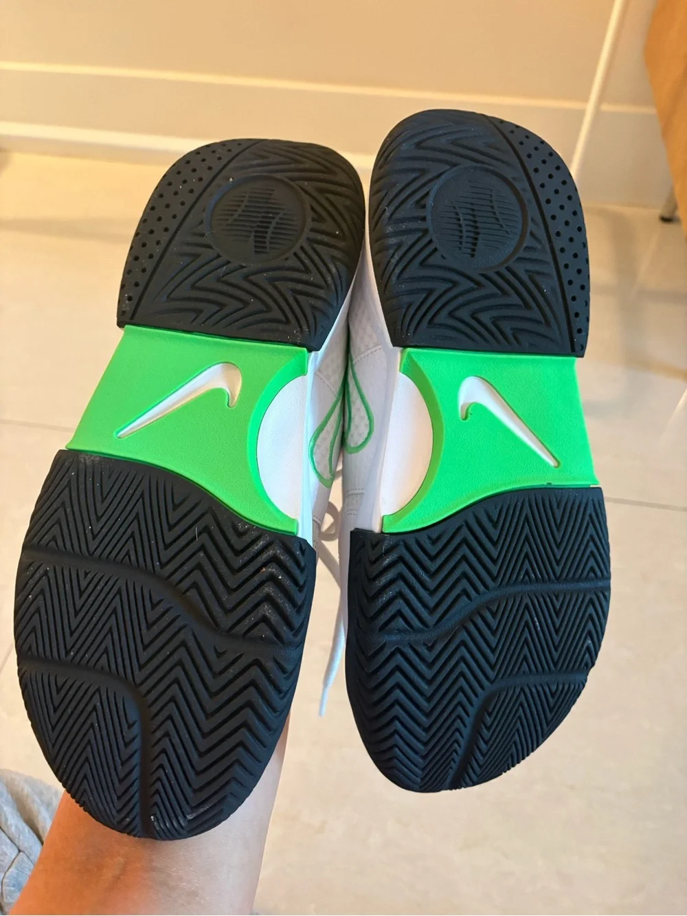 Nike White Sneakers with Bright Green Swoosh